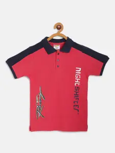 toothless Boys Coral Red & Navy Blue  Hot wheels Polo Collar T-shirt