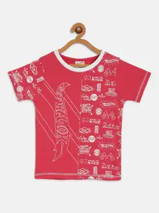toothless Boys Red & White  Hot Wheels Printed Round Neck T-shirt