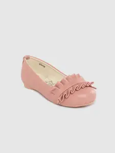 toothless Girls Pink Solid Ballerinas with Frill Detail