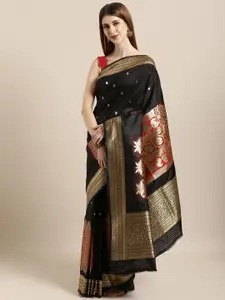 Mitera Black & Gold-Toned Silk Blend Woven Design Banarasi Saree
