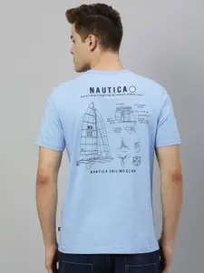 Nautica Men Blue and Black Printed Round Neck T-shirt