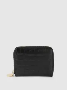 Lino Perros Women Black Croc Textured Zip Around Wallet