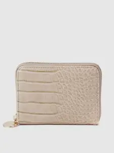Lino Perros Women Beige Croc & Snakeskin Textured Zip Around Wallet