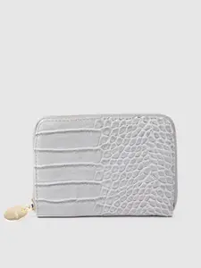 Lino Perros Women Grey Croc & Snakeskin Textured Zip Around Wallet