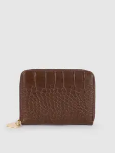 Lino Perros Women Coffee Brown Croc & Snakeskin Textured Zip Around Wallet