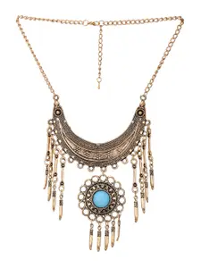 Adwitiya Collection Silver-Plated Antique Gold-Toned Oxidised Necklace