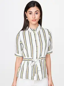 AND Women White & Black Striped Shirt Style Top