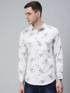 Shaftesbury London Men White Smart Slim Fit Oxford Weave Printed Eco-Friendly Casual Shirt