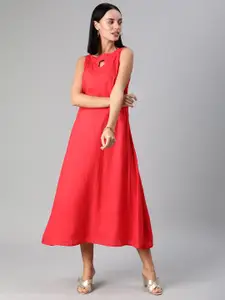 Ethnovog Women Red Solid Made to Measure A-Line Dress