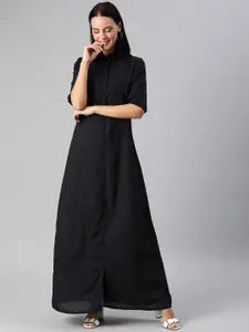 Ethnovog Women Black Solid Made to Measure Maxi Dress