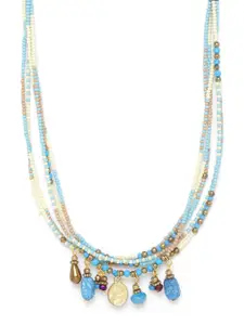 RICHEERA Women Blue & Off-White Antique Gold-Plated Beaded Necklace