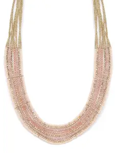 RICHEERA Women Peach-Coloured & Pink Gold-Plated Beaded Layered Necklace