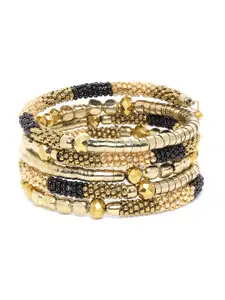 RICHEERA Black Gold-Plated Beaded Coil Spring Bracelet