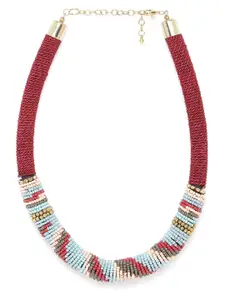 RICHEERA Women Maroon & Blue Beaded Necklace