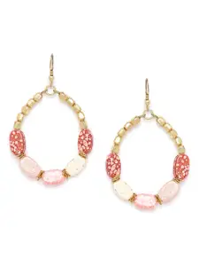 RICHEERA Peach-Coloured Gold-Plated Beaded Oval Drop Earrings