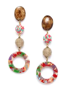 RICHEERA Multicoloured Beaded & Resin Print Geometric Drop Earrings