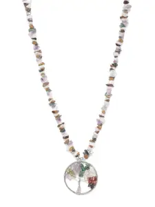 RICHEERA Multicoloured Silver-Plated Agate Studded Necklace