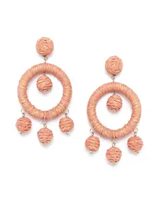 RICHEERA Peach-Coloured Circular Drop Earrings