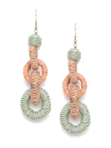 RICHEERA Olive Green & Peach-Coloured Colourblocked Circular Drop Earrings