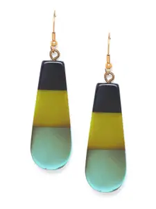 RICHEERA Black & Lime Green Resin Striped Contemporary Drop Earrings