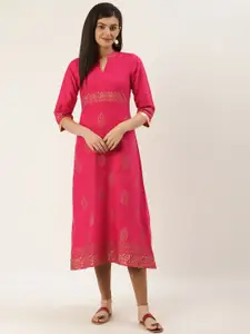 Varkha Fashion Women Pink & Golden Printed A-Line Kurta