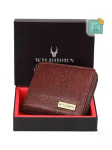 WildHorn Men Maroon Solid RFID Protected Genuine Leather Zip Around Wallet