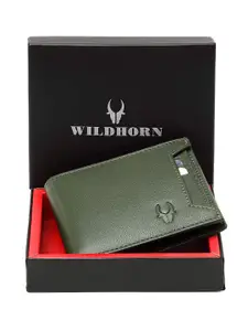 WildHorn Men Green Solid RFID Protected Genuine Leather Two Fold Wallet