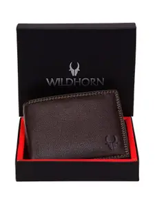 WildHorn Men Brown Solid RFID Protected Genuine Leather Two Fold Wallet