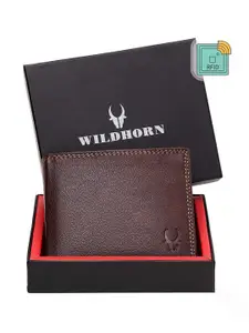 WildHorn Men Maroon & Brown RFID Protected Genuine Leather Solid Two Fold Wallet