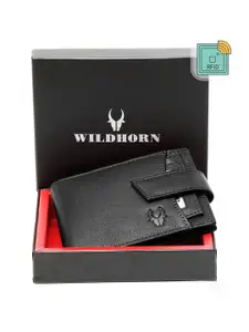 WildHorn Men Black Solid RFID Protected Genuine Leather Two Fold Wallet