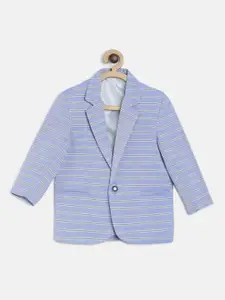 RIKIDOOS Boys Blue  & Grey Striped Single-Breasted Pure Cotton Blazer