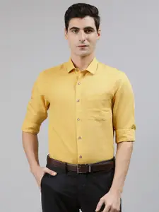 Turtle Men Mustard Yellow Slim Fit Textured Formal Shirt