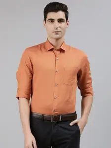 Turtle Men Rust Orange Slim Fit Textured Formal Shirt