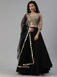 Ethnovog Grey  Black Embellished Made to Measure Lehenga  Blouse with Dupatta