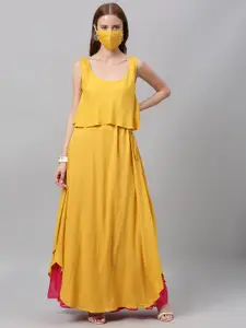 Ethnovog Women Yellow Solid Layered Maxi Made To Measure Dress