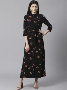 DOROTHY PERKINS Women Black & Orange Floral Printed Maxi Dress