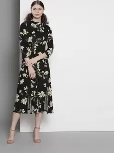 DOROTHY PERKINS Women Black & Cream-Coloured Floral Printed A-Line Dress