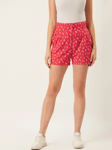 Alsace Lorraine Paris Women Red & Off-White Floral Print Regular Fit Shorts