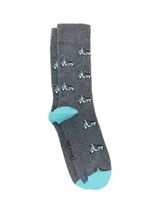 Mint & Oak Men Grey Melange Patterned Scoot-Over Calf-Length Socks