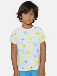 Gini and Jony Boys Blue & Yellow Printed Round Neck T-shirt