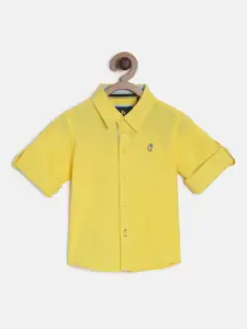 Gini and Jony Boys Yellow Regular Fit Solid Casual Shirt