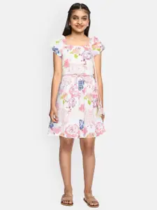Gini and Jony Girls Off-White Printed Fit and Flare Dress