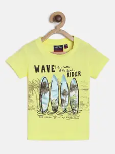 Gini and Jony Boys Yellow Printed Round Neck T-shirt