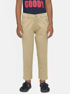 Gini and Jony Boys Khaki Brown Slim Fit Solid Regular Trousers