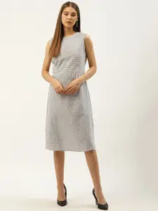 An Episode Women Grey & Off-White Striped Side Slit Shift Dress