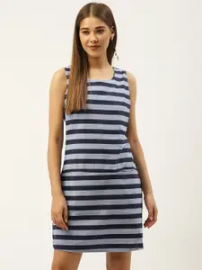 An Episode Women Blue Striped Shift Dress