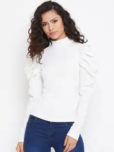 Zastraa White Top With Puff Sleeves