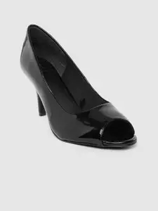 Carlton London Women Black Solid Heeled Peep Toes