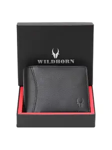 WildHorn Men Black Solid RFID Protected Leather Two Fold Wallet