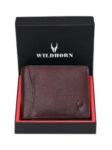 WildHorn Men Maroon RFID Protected Genuine Leather Hand-Stitched Solid Two Fold Wallet